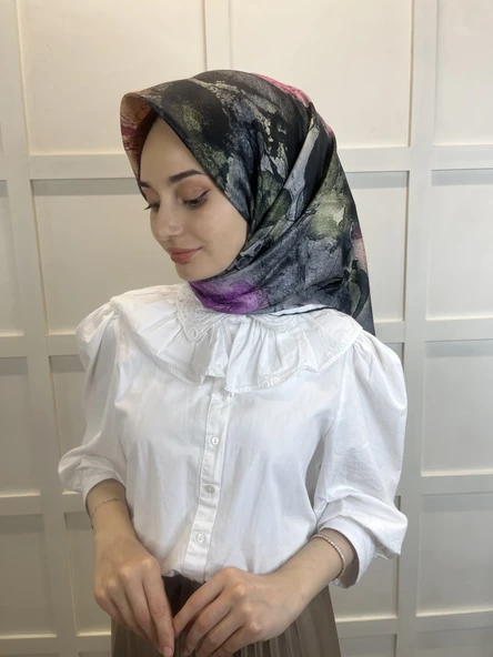Quare Çiçek Desenli Rayon Eşarp 10701  LACİVERT - 2