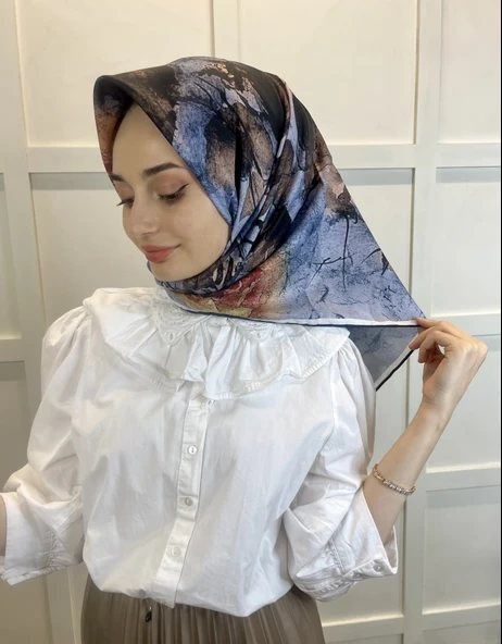 Quare Çiçek Desenli Rayon Eşarp 10701  LACİVERT - 5