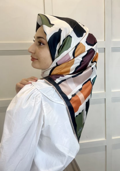 Quare Desenli Rayon Eşarp 01072  BEJ - Resim 3