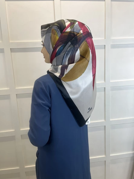 Quare Fırça Desen Kristal Eşarp 01066  SİYAH BEYAZ - Resim 3