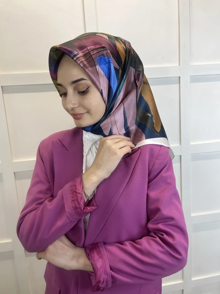 Quare Fırça Desen Kristal Eşarp 01066  LACİVERT - Resim 3