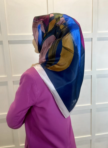 Quare Fırça Desen Kristal Eşarp 01066  LACİVERT - Resim 2