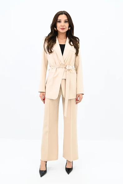 Kadın Kuşaklı Ceket Pantolon Takım 9004-24 - 6