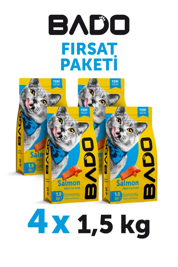 Bado Yetişkin Kedi Maması Somonlu 1,5 Kg 4'lü