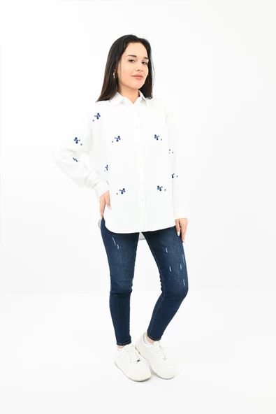 Kadın Nakış Detaylı Gömlek 1724-24 - 7