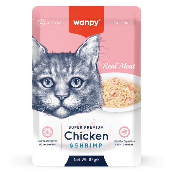 Wanpy Pouch Tavuklu & Karidesli Yaş Kedi Maması 85 gr