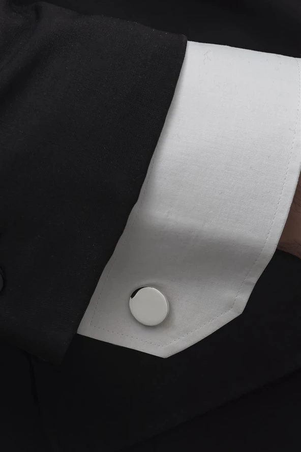 Yuvarlak Düz Gümüş Harfli Kol Düğmesi - Resim 2