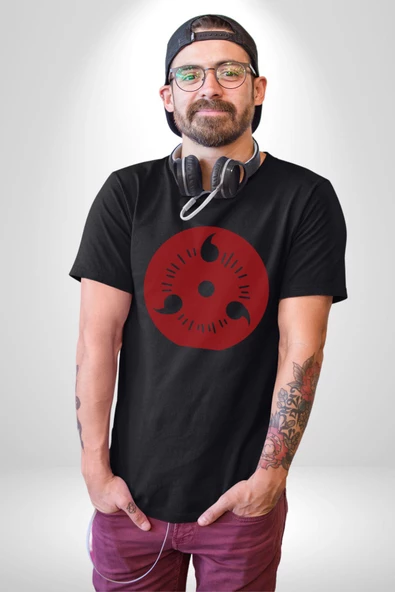 Naruto Shippuden Sasuke  Sharingan Kadın Erkek Unisex Beyaz Organik Baskılı T-Shirt Penye Yüksek Kalite