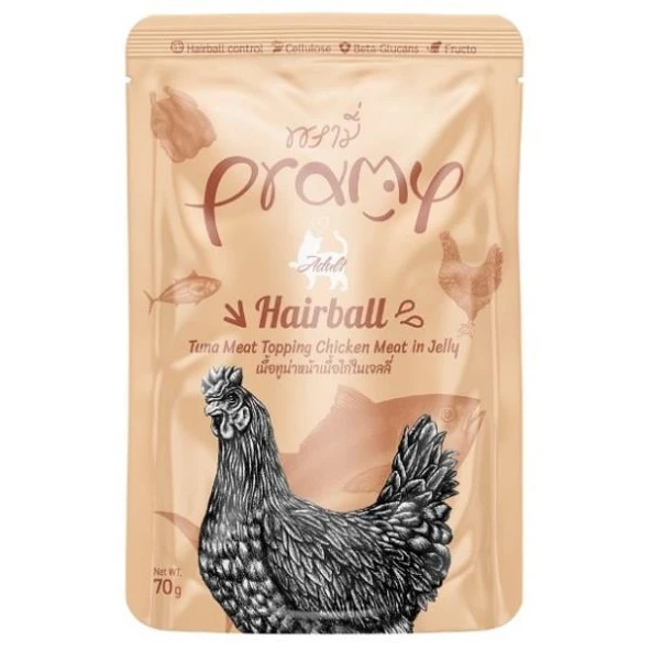 PRAMY JÖLE İÇİNDE TON BALIKLI VE TAVUKLU YETİŞKİN KEDİ MAMASI 70G