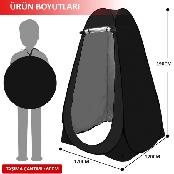 Valkyrie Kamp Outdoor WC Duş Giyinme Çadırı İç Astarlı 190x120x120 Fotoğraf Prova Kabini Siyah - 4
