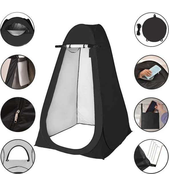 Valkyrie Kamp Outdoor WC Duş Giyinme Çadırı İç Astarlı 190x120x120 Fotoğraf Prova Kabini Siyah - 5