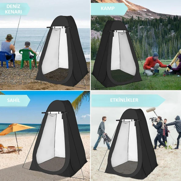 Valkyrie Kamp Outdoor WC Duş Giyinme Çadırı İç Astarlı 190x120x120 Fotoğraf Prova Kabini Siyah - 6