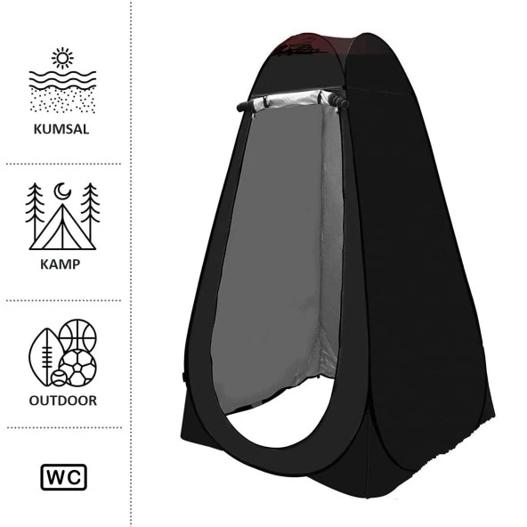 Valkyrie Kamp Outdoor WC Duş Giyinme Çadırı İç Astarlı 190x120x120 Fotoğraf Prova Kabini Siyah - 8