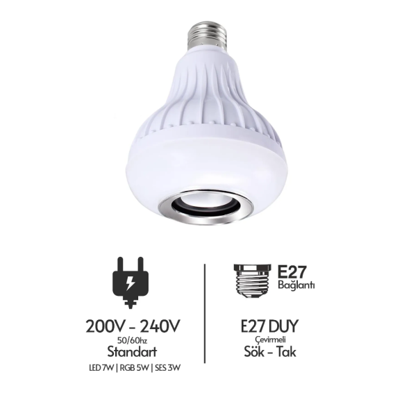 QASUL Bluetooth Hoparlör Rgb Ledli Lamba Kumandalı Müzik Çalar Ampul Renkli Ampul - 5