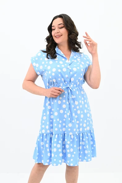 Kadın Büyük Beden Puantiye Detaylı Elbise 5226-25 - 3