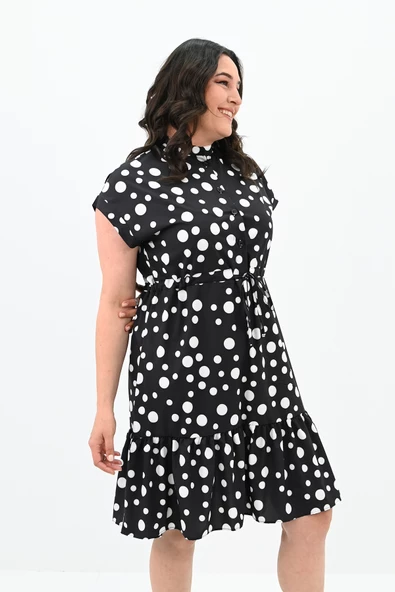 Kadın Büyük Beden Puantiye Detaylı Elbise 5226-25 - 9