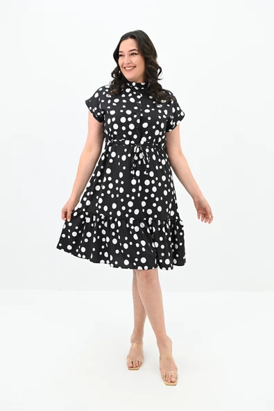 Kadın Büyük Beden Puantiye Detaylı Elbise 5226-25 - 8