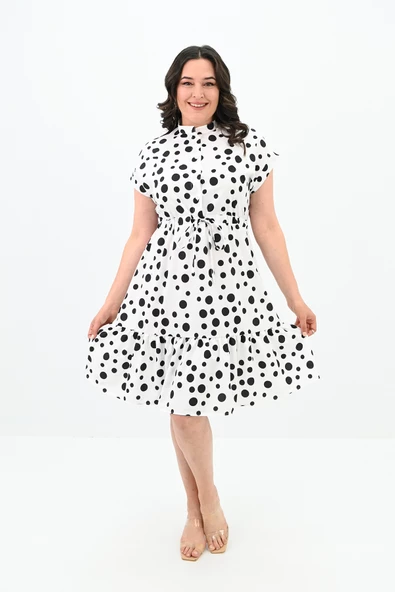 Kadın Büyük Beden Puantiye Detaylı Elbise 5226-25