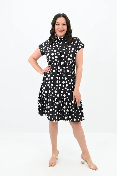 Kadın Büyük Beden Puantiye Detaylı Elbise 5226-25 - 7