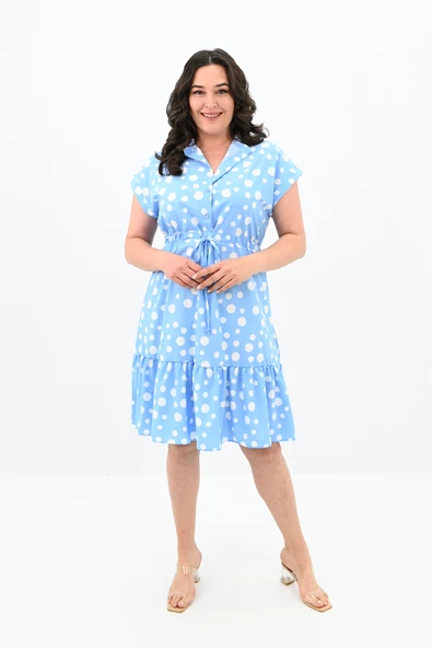 Kadın Büyük Beden Puantiye Detaylı Elbise 5226-25 - 2