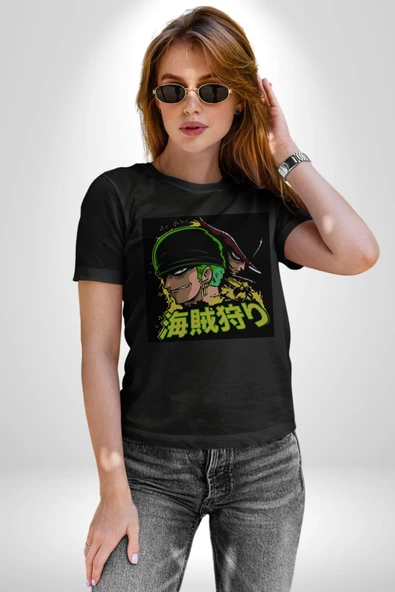 Dark Zoro Anime Kadın Erkek Unisex Siyah Organik Baskılı T-Shirt Penye Yüksek Kalite