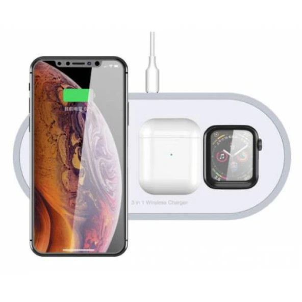 Polham 3in1 Wireless Şarj Kablosuz Şarj iPhone Apple Watch AirPods Şarj Huawei Samsung Xiaomi Şarj