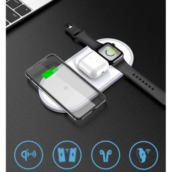 Polham 3in1 Wireless Şarj Kablosuz Şarj iPhone Apple Watch AirPods Şarj Huawei Samsung Xiaomi Şarj - 6
