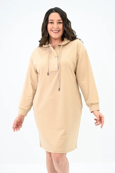 Kadın Büyük Beden Yaka Düğmeli Kapüşonlu Tunik 5207-24 - 12