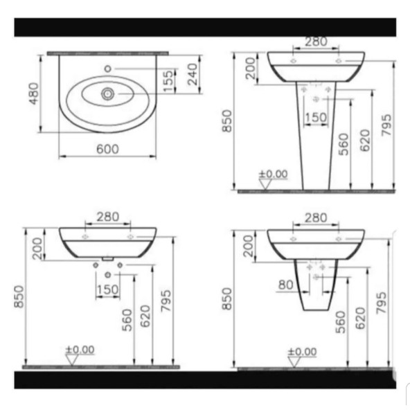 VitrA Form 500 Lavabo 60 cm - Beyaz ( ayak hariçtir ) - 3