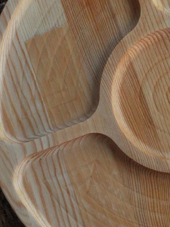 Gurme 5 Bölmeli Yuvarlak Ahşap Sunum Tabağı 30 Cm - 4