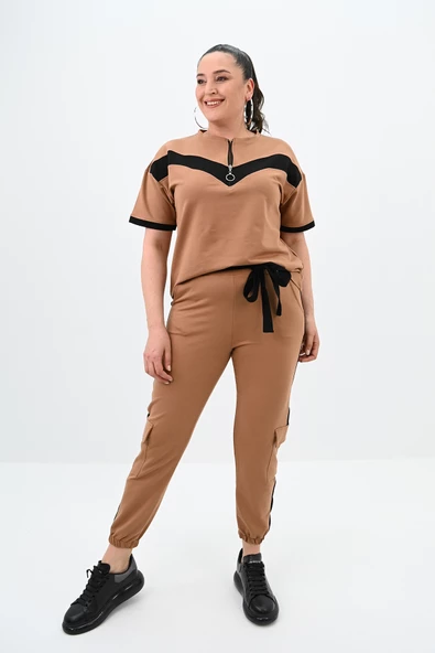 Kadın Büyük Beden Yarım Fermuarlı Eşofman Takımı 8109-24 - Resim 2