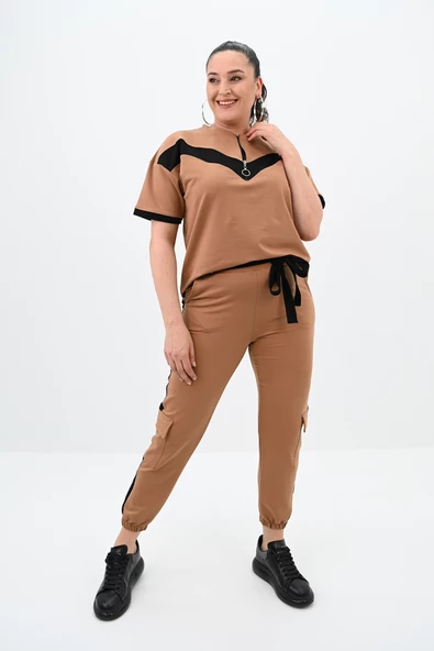 Kadın Büyük Beden Yarım Fermuarlı Eşofman Takımı 8109-24 - Resim 4