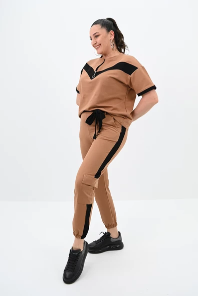 Kadın Büyük Beden Yarım Fermuarlı Eşofman Takımı 8109-24 - Resim 3