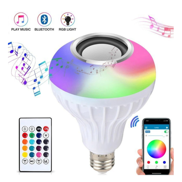 Bluetooth Hoparlör Led Akıllı Ampul Lamba 12 Renk Kumandalı Beyaz Buetooth - 2