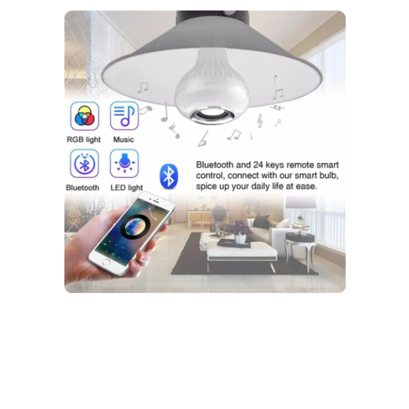 Bluetooth Hoparlör Led Akıllı Ampul Lamba 12 Renk Kumandalı Beyaz Buetooth - 3