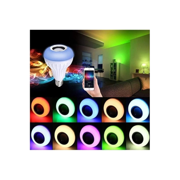 Bluetooth Hoparlör Led Akıllı Ampul Lamba 12 Renk Kumandalı Beyaz Buetooth - 4