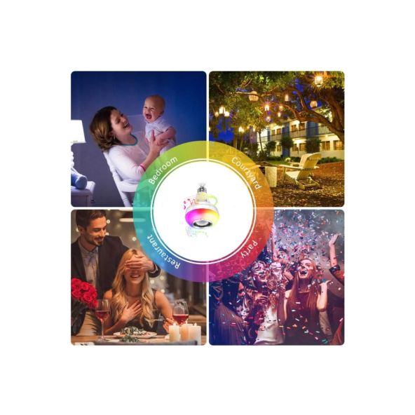 Bluetooth Hoparlör Led Akıllı Ampul Lamba 12 Renk Kumandalı Beyaz Buetooth - 5