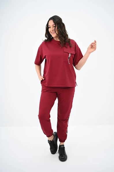 Kadın Büyük Beden Yan Şerit Detaylı Eşofman Takımı 8088-24 - Resim 8