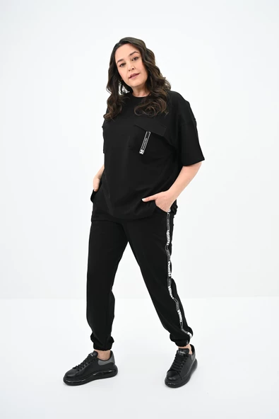 Kadın Büyük Beden Yan Şerit Detaylı Eşofman Takımı 8088-24 - Resim 4