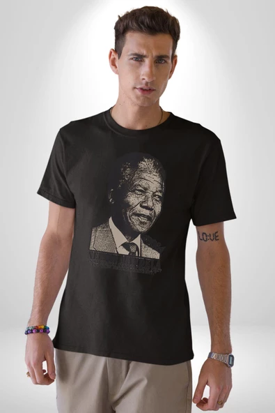 Nelson Mandela Kadın Erkek Unisex Beyaz Organik Baskılı T-Shirt Penye Yüksek Kalite