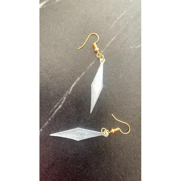 Şeffaf Beyaz Sedefli Renk Gold Aksesuar Parlak Büyük Karo Şekil Sallantılı Epoksi Küpe Hediyelik - 2