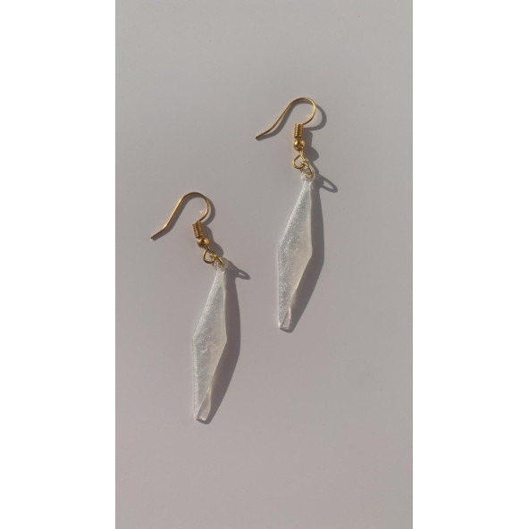 Şeffaf Beyaz Sedefli Renk Gold Aksesuar Parlak Büyük Karo Şekil Sallantılı Epoksi Küpe Hediyelik - 3