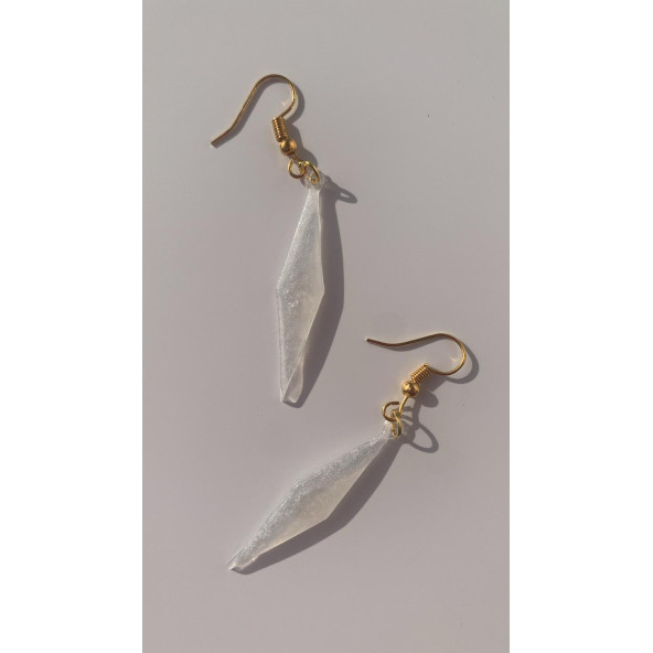 Şeffaf Beyaz Sedefli Renk Gold Aksesuar Parlak Büyük Karo Şekil Sallantılı Epoksi Küpe Hediyelik - 8