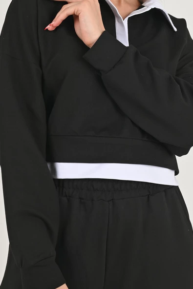 Kadın Polo Yaka Bol Paça Eşofman Takımı 3986-24 - 5