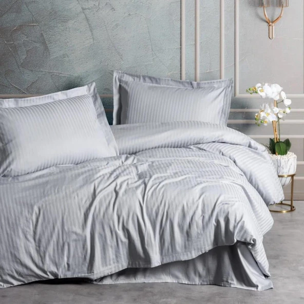 Cotton Box Elegant Stripe Çift Kişilik Nevresim Takımı Gri