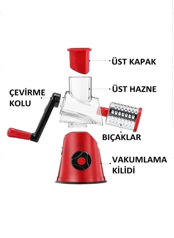 3 Premium Paslanmaz Çelik, Pratik 3 Başlıklı Kollu Sebze Doğrayıcı/ Dilimleyici Mutfak Tambur Peynir Fındık Ceviz Öğütücü Rende Seti - 3