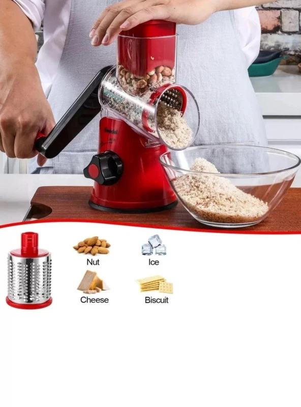 3 Premium Paslanmaz Çelik, Pratik 3 Başlıklı Kollu Sebze Doğrayıcı/ Dilimleyici Mutfak Tambur Peynir Fındık Ceviz Öğütücü Rende Seti - 5