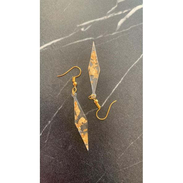 Şeffaf Renkli Gold Varak Süslemeli Gold Aksesuar Parlak Büyük Karo Şekil Sallantılı Epoksi Küpe ürün görseli