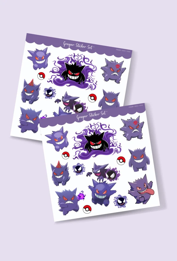 Gengar - Pokemon - Shadow- Sticker - parlak kağıt 2'li set