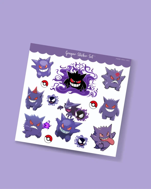 Gengar - Pokemon - Shadow- Sticker - parlak kağıt 2'li set - 3
